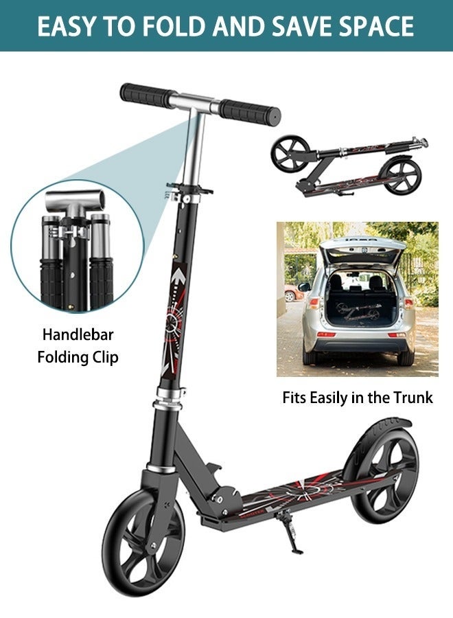 Arabest Kick Scooter, Foldable Commuter Scooter with Anti-Shock Suspension, 3-Level Adjustable Height Handlebar Push Scooter with Large Wheels for Kids, Teen and Adults(Black) - Image 2